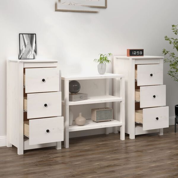 vidaXL Sideboards 2 Stk. Wei&szlig; 40x35x80 cm Massivholz Kiefer