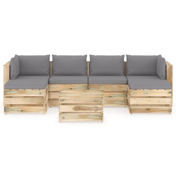 vidaXL 7-tlg. Garten-Lounge-Set mit Kissen Gr&uuml;n Impr&auml;gniertes Holz