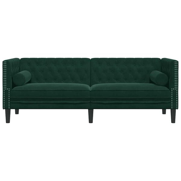 vidaXL Chesterfield-Sofa mit Nackenrollen 3-Sitzer Dunkelgr&uuml;n Samt