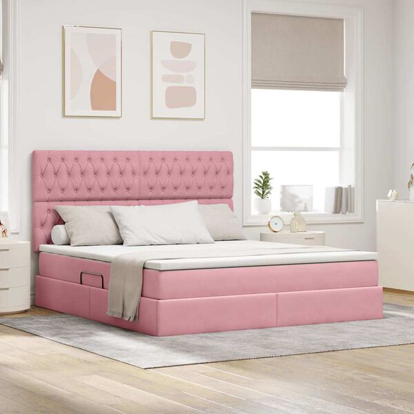 vidaXL Bett mit Stauraum und LED mit Matratze Rosa 160 x 200 cm Samt