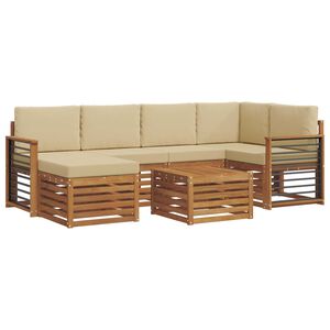 vidaXL Ecksofa Set mit Kissen 7 pcs Natur und Beige Massivholz Akazie