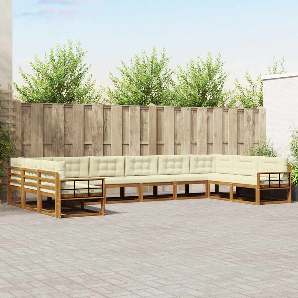 vidaXL Outdoor-Sofagarnitur mit Kissen 10 pcs Natur und Creme