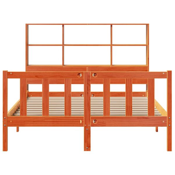 vidaXL Massivholzbett mit Regal ohne Matratze Wachsbraun 135x190 cm