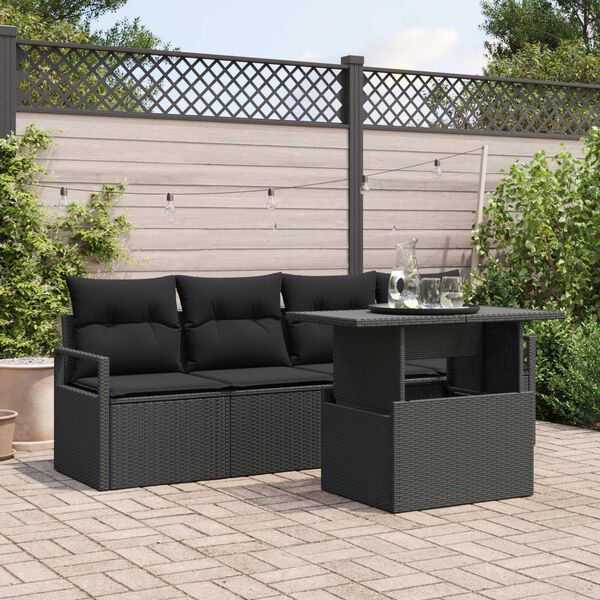 vidaXL Gartensofa-set mit Kissen 5 pcs Schwarz Poly Rattan