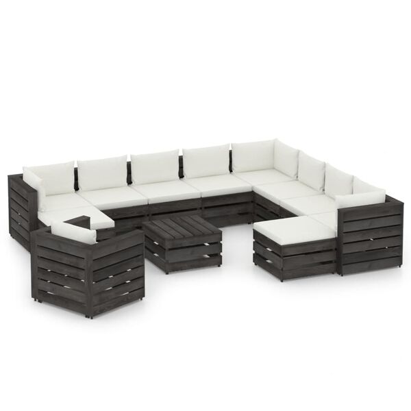 vidaXL 12-tlg. Garten-Lounge-Set mit Kissen Grau Impr&auml;gniertes Holz