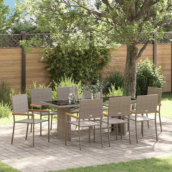 vidaXL Garten Essgruppe 9 pcs Grau Poly-Rattan