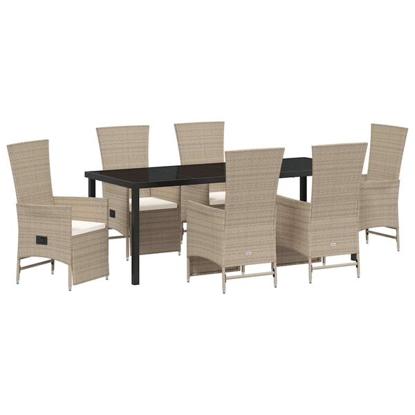 vidaXL Garten Essgruppe mit Kissen 7 pcs Beige Poly-Rattan