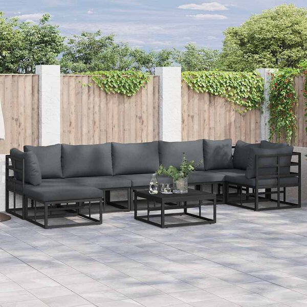 vidaXL Garten-Sofa-Set mit Kissen Schwarz Aluminium
