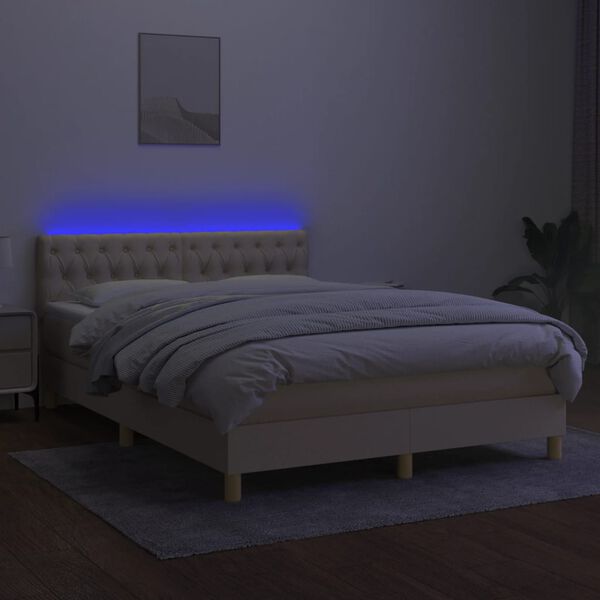 vidaXL Boxspringbett mit Matratze & LED Creme 140x200 cm Stoff