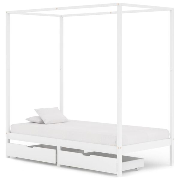 vidaXL Himmelbett-Gestell 2 Schubladen Wei&szlig; Massivholz Kiefer 90x200cm
