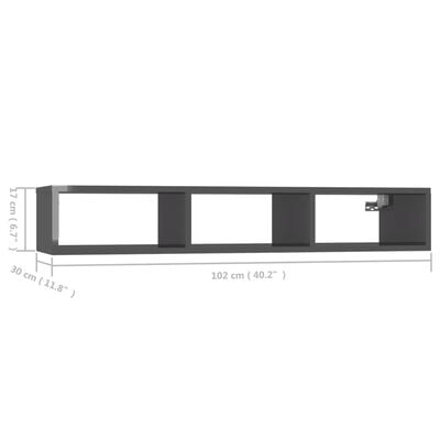vidaXL Wandregal Hochglanz-Grau 102x30x17 cm Holzwerkstoff