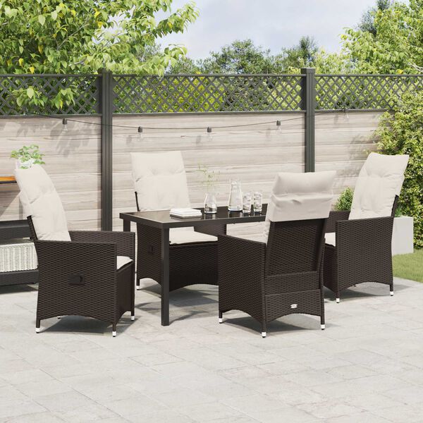 vidaXL Garten Essgruppe mit Kissen 5 pcs Braun Poly-Rattan