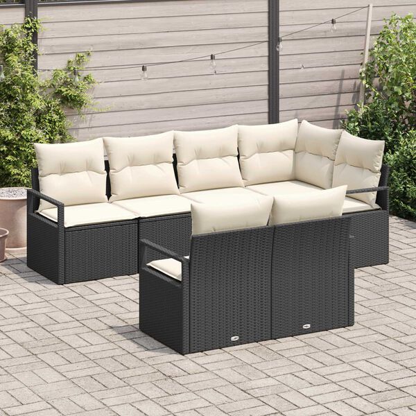 vidaXL Gartensofa-set mit Kissen 7 pcs Schwarz und Wei&szlig; Poly-Rattan