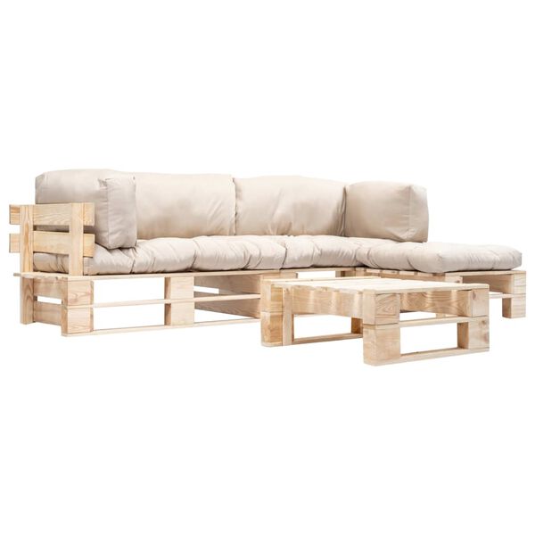 vidaXL 4-tlg. Paletten-Lounge-Set mit Kissen in Sandfarben Holz