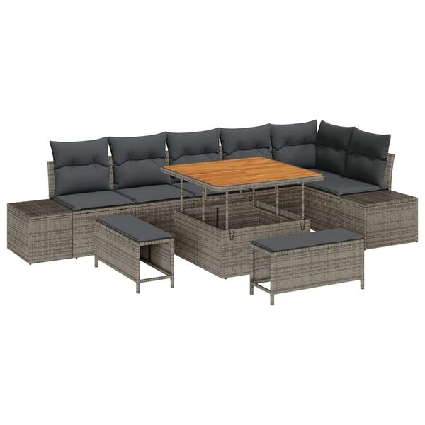 vidaXL Gartensofa-set mit Kissen 9 pcs Grau Poly-Rattan