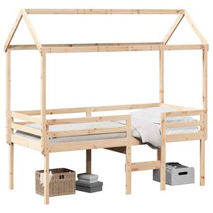 vidaXL Hochbett mit Dach 90x190 cm Massivholz Kiefer