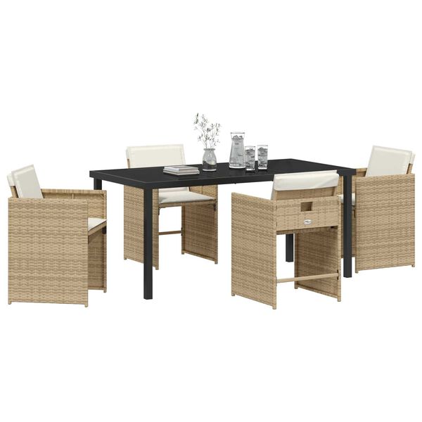 vidaXL Garten Essgruppe mit Kissen 5 pcs Beige Poly-Rattan
