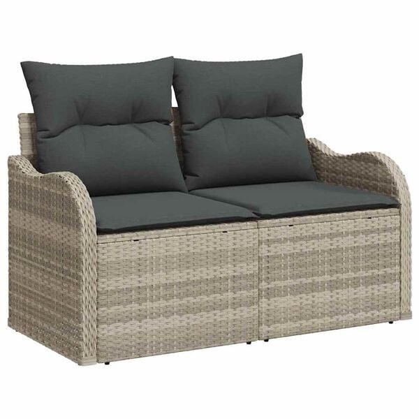 vidaXL Garten-Sofa-Set mit Kissen 10 pcs Hellgrau Poly Rattan