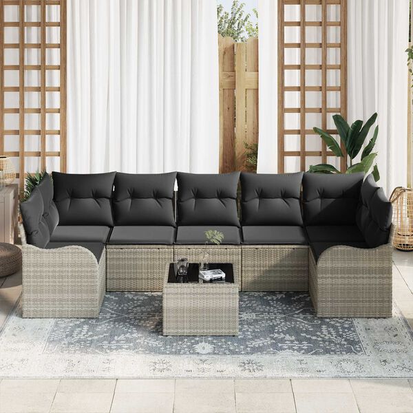 vidaXL Garten-Sofa-Set mit Kissen 8 pcs Hellgrau und Dunkelgrau
