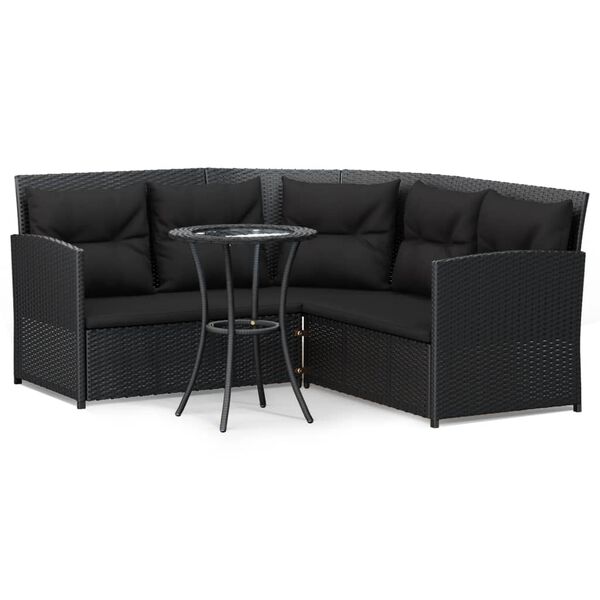 vidaXL 2-tlg. Sofagarnitur in L-Form mit Kissen Schwarz Poly Rattan