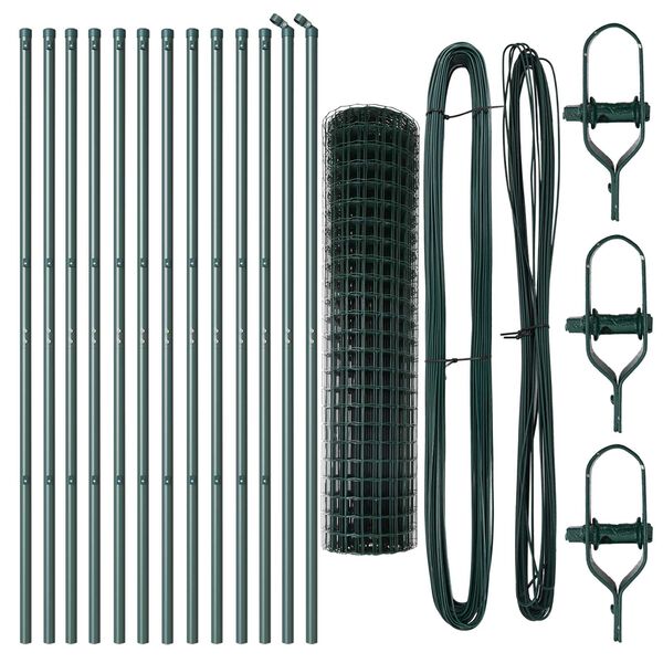 vidaXL Zaun mit Pfosten Gr&uuml;n 1 x 25 m Stahl