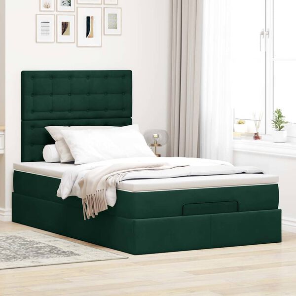 vidaXL Ottoman-Bett mit Matratzen Dunkelgr&uuml;n 120x190 cm Samt