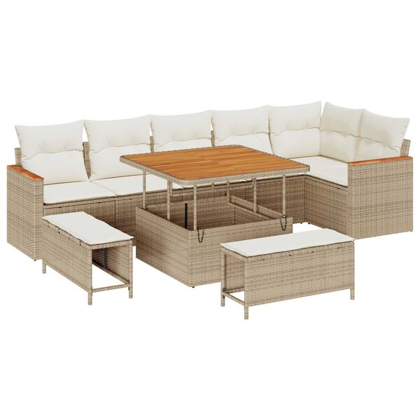 vidaXL Gartensofa-set 9 pcs Beige Poly-Rattan