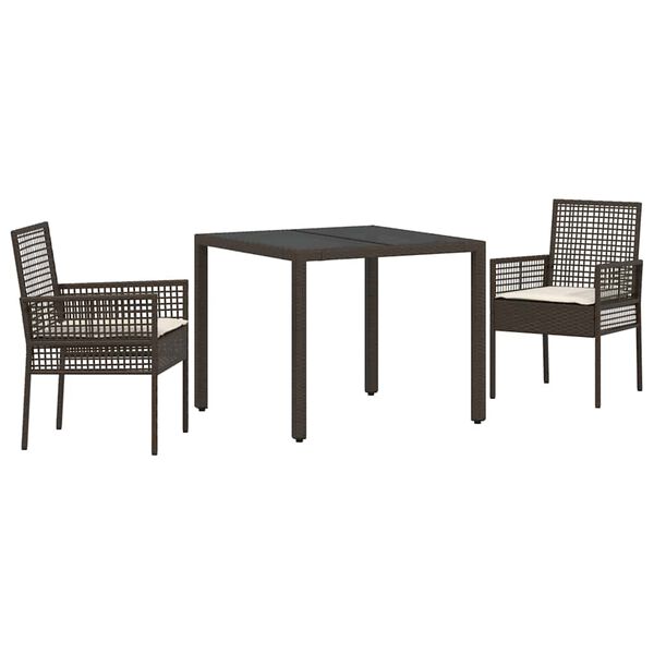 vidaXL Garten Essgruppe 3 pcs Braun Poly-Rattan