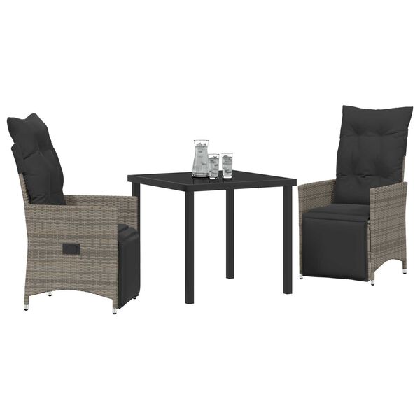 vidaXL Garten Essgruppe mit Kissen 3 pcs Grau Poly-Rattan