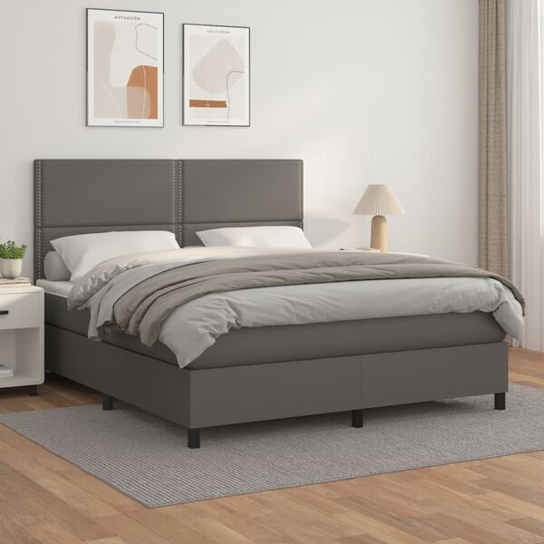 vidaXL Boxspringbett mit Matratze Grau 180x200 cm Kunstleder