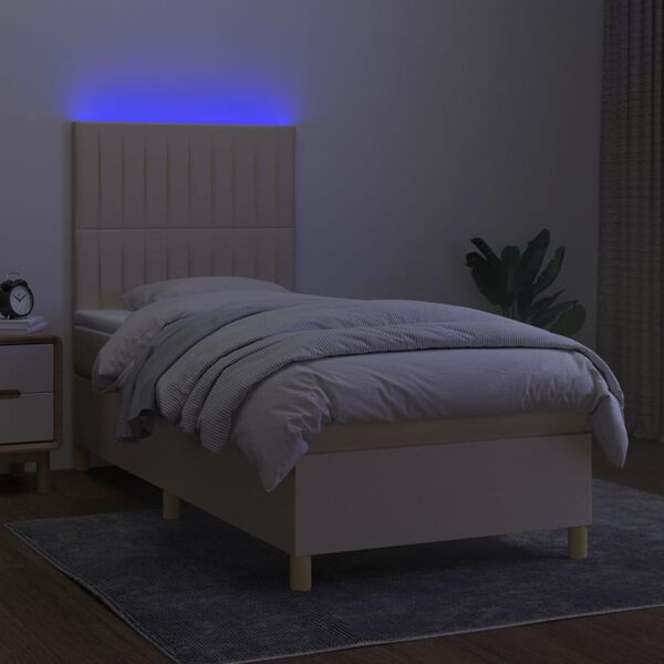 vidaXL Boxspringbett mit Matratze & LED Creme 90x200 cm Stoff