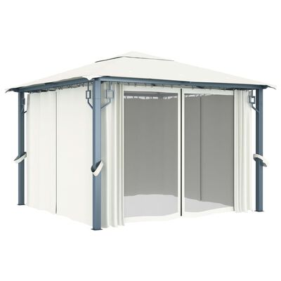 vidaXL Pavillon mit Vorhängen & LED-Lichterkette 300x300 cm Creme Alu