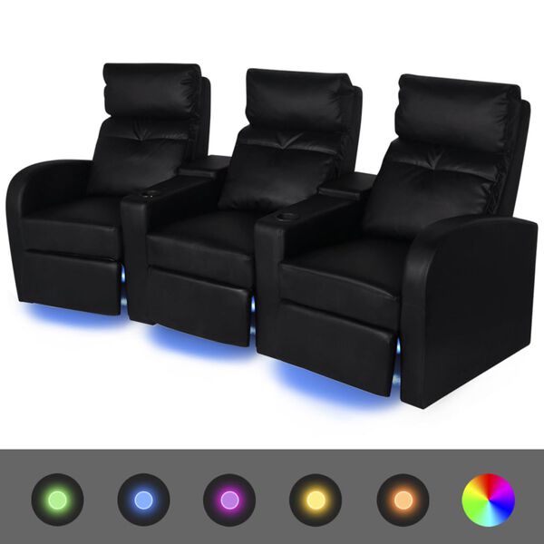 vidaXL Relaxsessel 3-Sitzer mit LED Kunstleder Schwarz