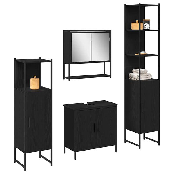 vidaXL Badezimmermöbel-Set mit Regal 4 pcs Schwarz Holzwerkstoff