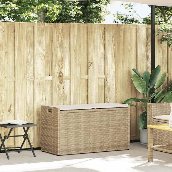 vidaXL Outdoor-Sitzbank mit Stauraum und Kissen Beige 100 cm