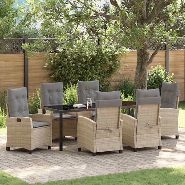 vidaXL Garten Essgruppe mit Kissen 7 pcs Beige Poly-Rattan