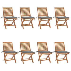 vidaXL Klappst&uuml;hle mit Kissen, 8-teilig, Massivholz Teakholz