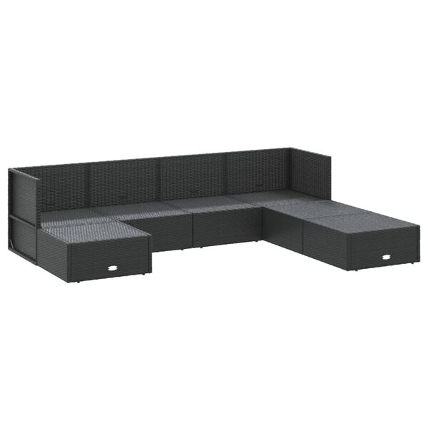 vidaXL 7-tlg. Garten-Lounge-Set mit Kissen Schwarz Poly Rattan
