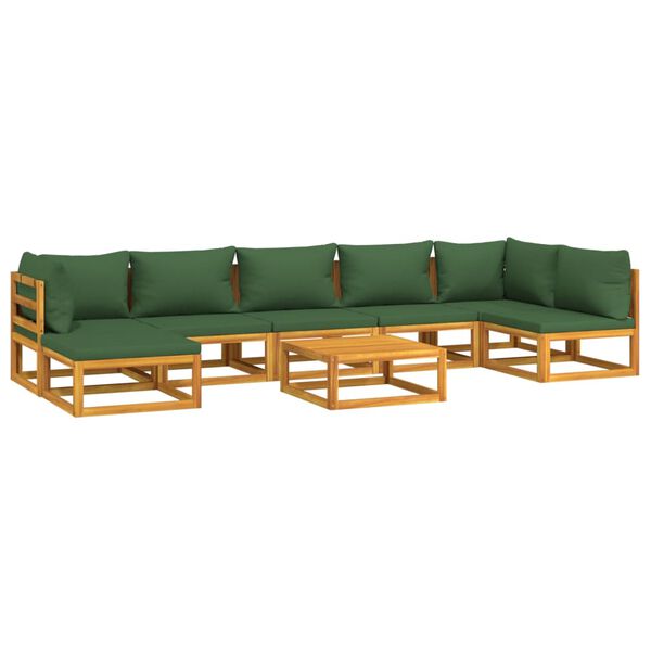 vidaXL 8-tlg. Garten-Lounge-Set mit Grünen Kissen Massivholz