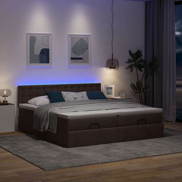 vidaXL Ottoman-Bett mit Matratzen & LEDs Dunkelbraun 180x200 cm Stoff