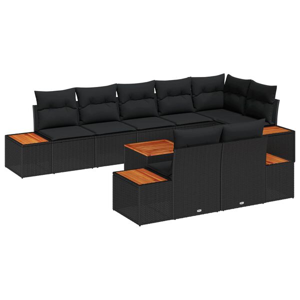 vidaXL Gartensofa-set mit Kissen mit Speicher 8 pcs Schwarz Polyrattan