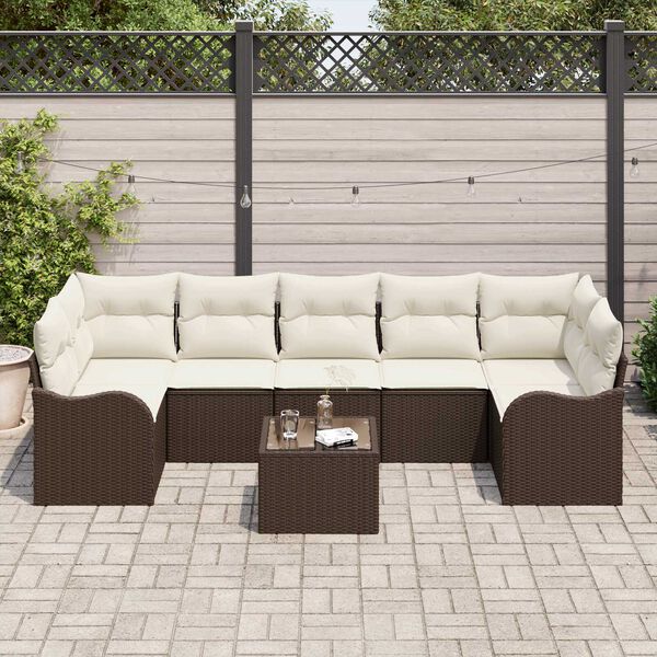 vidaXL Garten-Sofa-Set mit Kissen mit Speicher 8 pcs Braun und Creme