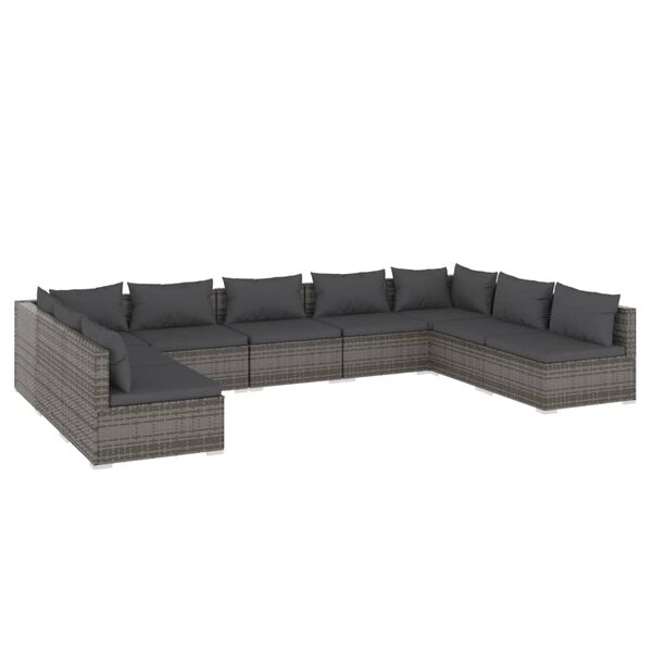 vidaXL 9-tlg. Garten-Lounge-Set mit Kissen Poly Rattan Grau