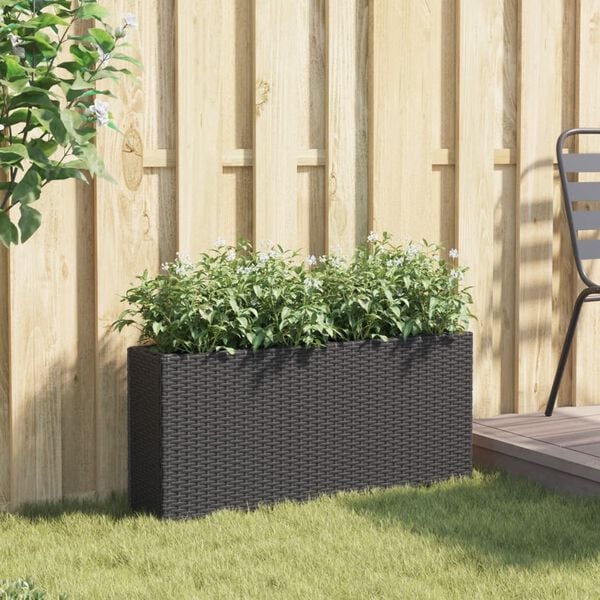 vidaXL Hochbeet mit 2 F&auml;chern Schwarz 90x20x40 cm Poly Rattan