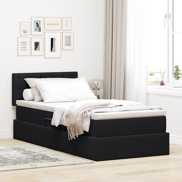 vidaXL Bett mit Stauraum und LED mit Matratze Schwarz 90 x 190 cm Samt