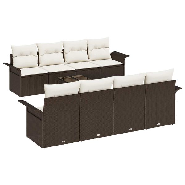 vidaXL Gartensofa-set mit Kissen 9 pcs Braun Poly-Rattan