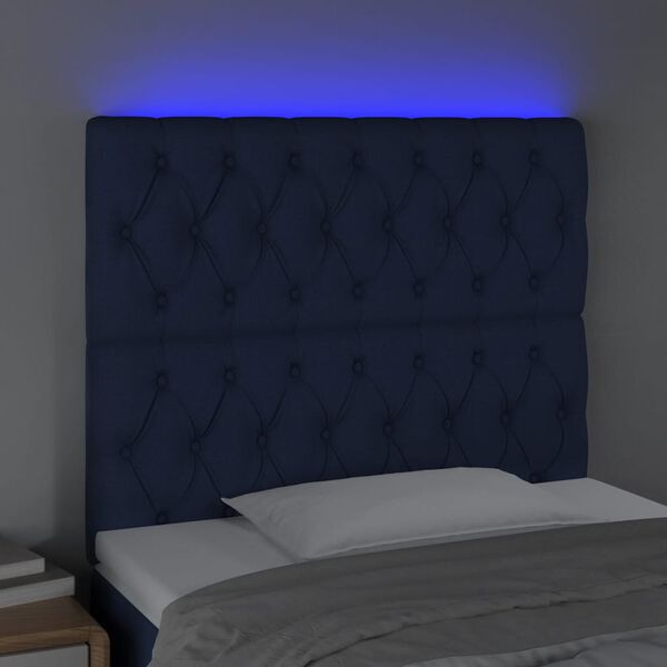 vidaXL LED Kopfteil Blau 100x7x118/128 cm Stoff