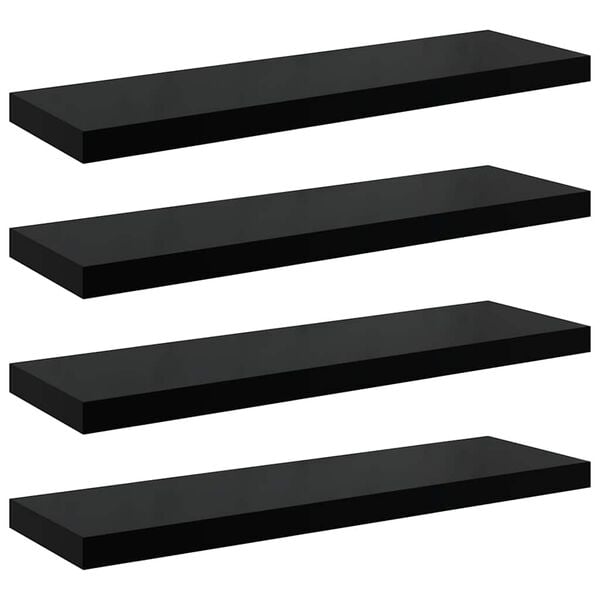 vidaXL Schweberegale 4 Stk. Hochglanz-Schwarz 80x23,5x3,8 cm MDF