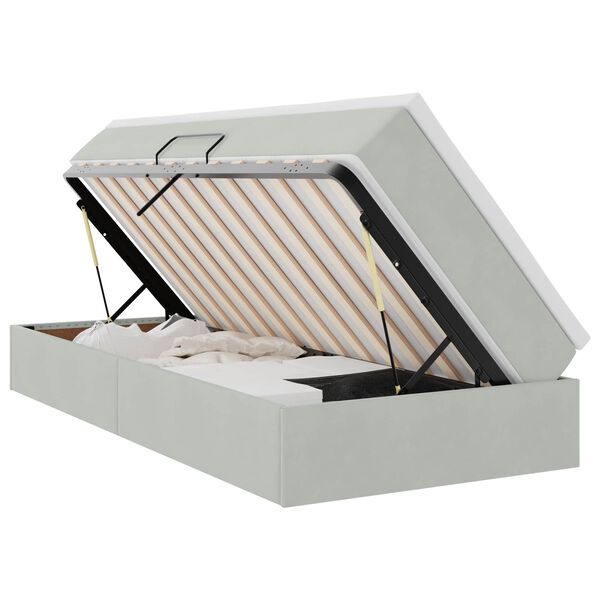 vidaXL Aufbewahrungsbett mit Matratze Hellgrau 100 x 200 cm Samt