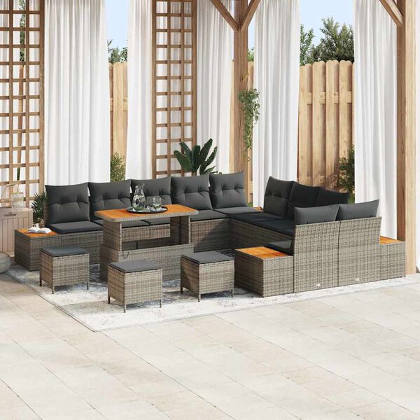 vidaXL Gartensofa-set 14 pcs Grau Poly-Rattan